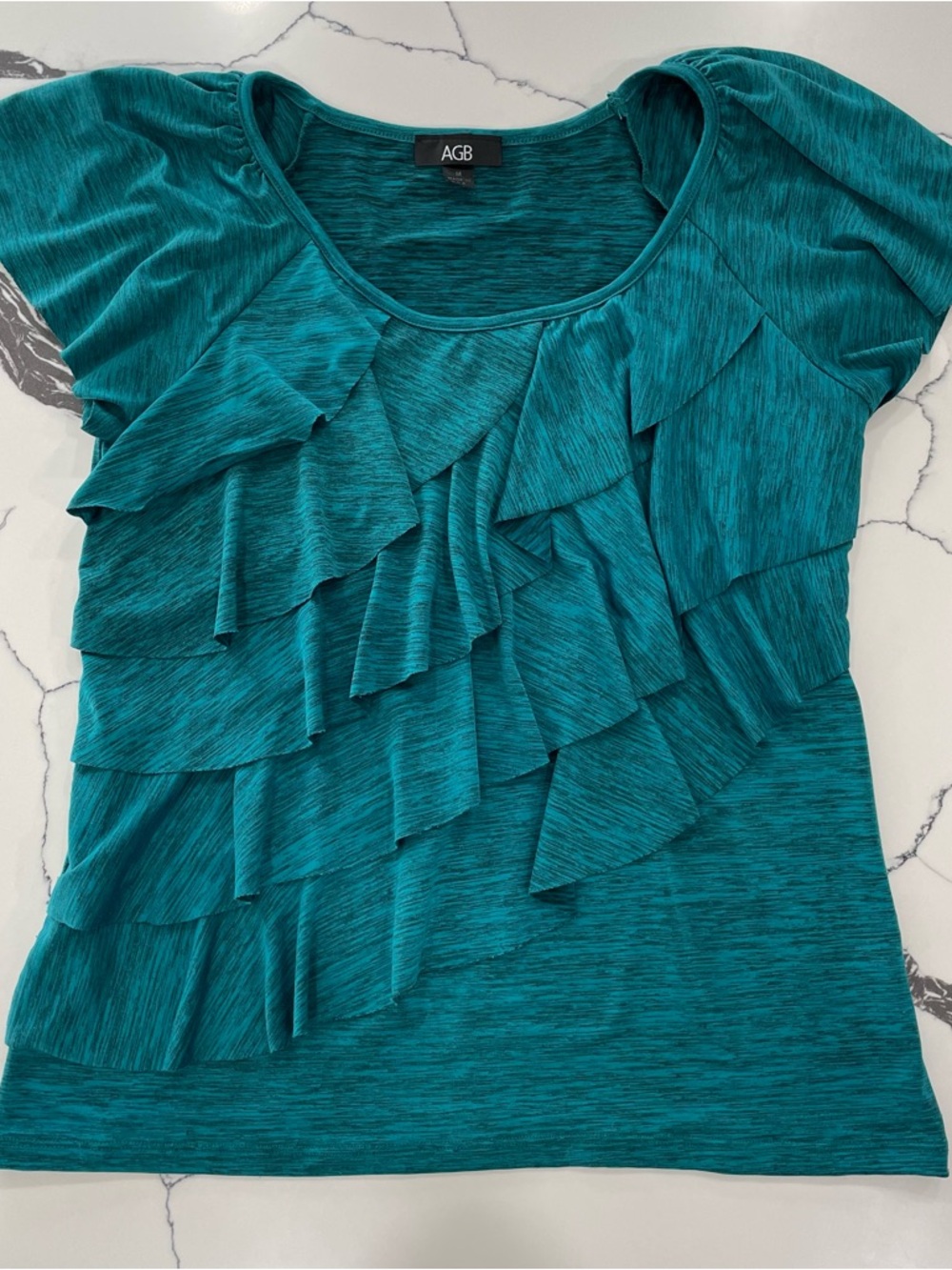 AGB Teal Layered Ruffle Short-Sleeve Blouse size Medium